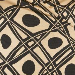 Pre Owned Diane von Furstenberg Beige/Black Printed Silk Jersey Jill Wrap Top XS
