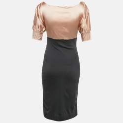 Diane Von Furstenberg Pink/Grey Silk and Wool Knit Bow Detail Short Kitt Dress S