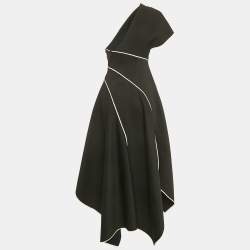 Diane Von Furstenberg Black Floral Embroidery Crepe and Jersey Asymmetric Midi Dress XS