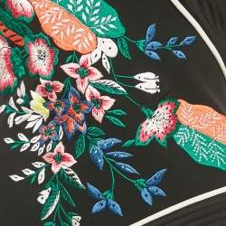 Diane Von Furstenberg Black Floral Embroidery Crepe and Jersey Asymmetric Midi Dress XS