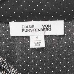Pre Owned Diane Von Furstenberg Black Printed Silk Button Front Midi Dress S