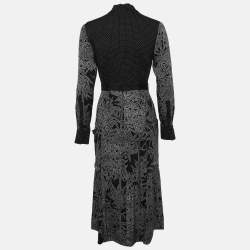 Pre Owned Diane Von Furstenberg Black Printed Silk Button Front Midi Dress S