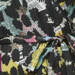 Pre Owned Diane Von Furstenberg Black/Multicolor Newspaper Print Crepe Wrap Dress M