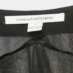 Pre Owned Diane Von Furstenberg Black Wool Blend and Jersey Pleated Wrap Jewel Dress M