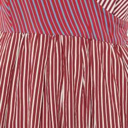 Pre Owned Diane Von Furstenberg Tricolor Striped Poplin Wrap Dress S