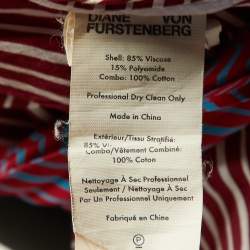 Pre Owned Diane Von Furstenberg Tricolor Striped Poplin Wrap Dress S