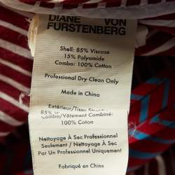 Pre Owned Diane Von Furstenberg Tricolor Striped Poplin Wrap Dress S