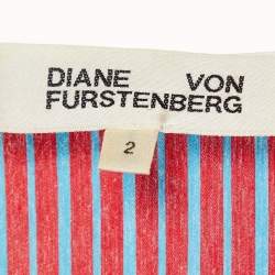 Pre Owned Diane Von Furstenberg Tricolor Striped Poplin Wrap Dress S