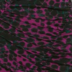 Diane Von Furstenberg Pink/Black Printed Stretch Mesh Ruche Detail Midi Dress S