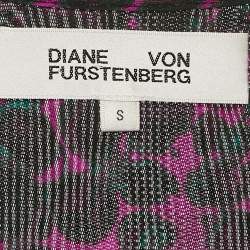 Diane Von Furstenberg Pink/Black Printed Stretch Mesh Ruche Detail Midi Dress S