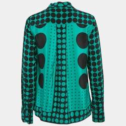 Diane Von Furstenberg Green Dots Print Silk Shirt M