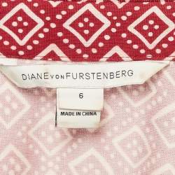 Pre Owned Diane Von Furstenberg Red Printed Silk Jersey Jilda Wrap Dress M