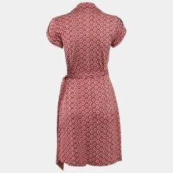 Pre Owned Diane Von Furstenberg Red Printed Silk Jersey Jilda Wrap Dress M