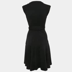 Pre Owned Diane Von Furstenberg Black Wool Knit Wrap Dress S