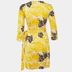 Pre Owned Diane von Furstenberg Vintage Yellow Printed Silk Julian Mini Wrap Dress M