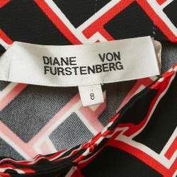 Diane Von Furstenberg Black/Red Geometric Print Crepe Wide-Leg Trousers M