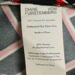 Diane Von Furstenberg Black/Red Geometric Print Crepe Wide-Leg Trousers M