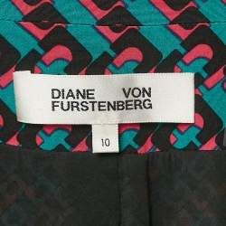 Pre Owned Diane Von Furstenberg Multicolor Printed Silk Blazer L