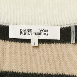 Diane Von Furstenberg Beige/Black Striped Angora Wool Long Cardigan S