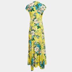 Pre Owned Diane Von Furstenberg Yellow Floral Print Silk Maxi Dress S