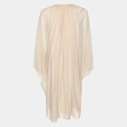 Pre Owned Diane Von Furstenberg Beige Silk New Fleurette Kimono Dress  L