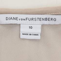 Pre Owned Diane Von Furstenberg Beige Silk New Fleurette Kimono Dress  L