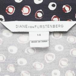 Pre Owned Diane Von Furstenberg Navy Blue Dot Print Silk Knit Wrap Dress XL