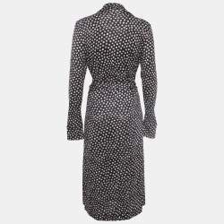 Pre Owned Diane Von Furstenberg Navy Blue Dot Print Silk Knit Wrap Dress XL