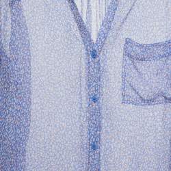 Pre Owned Diane Von Furstenberg Blue Printed Sheer Silk Button Front Gilmore Blouse XL