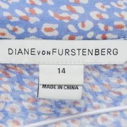 Pre Owned Diane Von Furstenberg Blue Printed Sheer Silk Button Front Gilmore Blouse XL