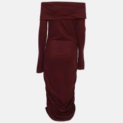 Pre Owned Diane Von Furstenberg Burgundy Wool Blend Bodycon Dress M