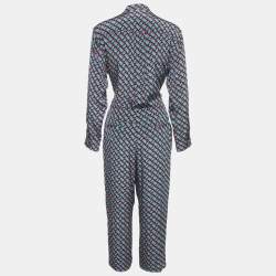 Pre Owned Diane Von Furstenberg Pink/Blue Printed Silk Jumpsuit M