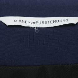 Pre Owned Diane Von Furstenberg Blue Knit Single Breasted Reiko Blazer M