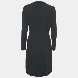 Pre Owned Diane Von Furstenberg Black Crepe Long Sleeve Wrap Dress M
