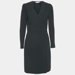 Pre Owned Diane Von Furstenberg Black Crepe Long Sleeve Wrap Dress M