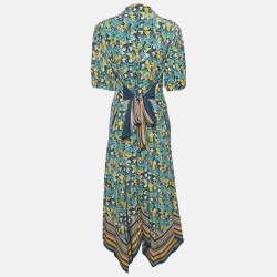مملوكة مسبقًا Diane Von Furstenberg Multicolor Satin Printed Button Front Midi Dress L