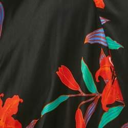 Pre Owned Diane Von Furstenberg Black Floral Print Satin Asymmetric Sleeveless Maxi Dress M