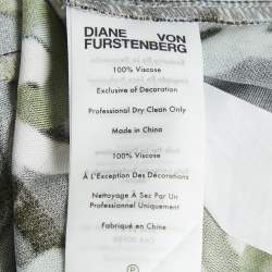 Pre Owned Diane Von Furstenberg Multicolor Chain Print Jersey Button Front Belted Dress M