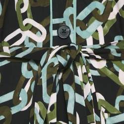 Pre Owned Diane Von Furstenberg Multicolor Chain Print Jersey Button Front Belted Dress M
