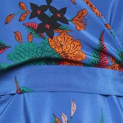 Pre Owned Diane Von Furstenberg Blue Printed Silk Wrap Detail Midi Dress S