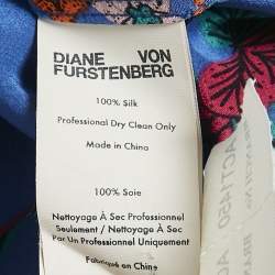 Pre Owned Diane Von Furstenberg Blue Printed Silk Wrap Detail Midi Dress S