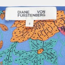 Pre Owned Diane Von Furstenberg Blue Printed Silk Wrap Detail Midi Dress S