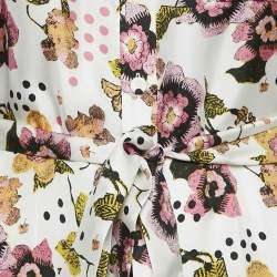 Pre Owned Diane Von Furstenberg White Printed Silk Belted Shirt Dress L