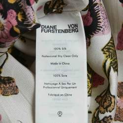 Pre Owned Diane Von Furstenberg White Printed Silk Belted Shirt Dress L