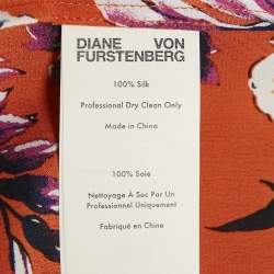 Pre Owned Diane Von Furstenberg Orange Floral Print Silk Wrap Detail Midi Dress M