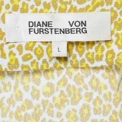 Diane Von Furstenberg Yellow Leopard Print Silk Wrap Top L