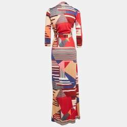 Diane Von Furstenberg Multicolor Geometric Print Silk Abigail Wrap Maxi Dress M