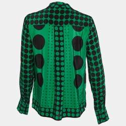 Diane Von Furstenberg Green Polka Dot Silk Button Front Shirt L 