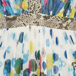 Pre Owned Diane Von Furstenberg White/Blue Floral Print Silk Lelani Maxi Dress S