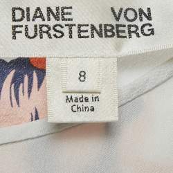 Diane Von Furstenberg White Floral Print Flutter Sleeve Top L